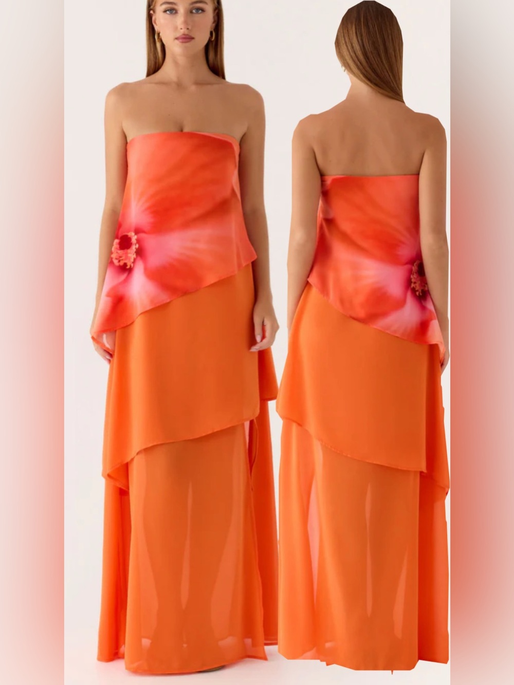 PEPPERMAYO Persuasive maxi Strapless Orange Layered Evening Gown - Picture 3 of 5